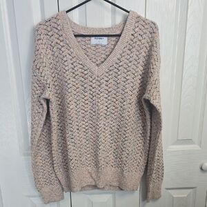 Old Navy V-Neck Open-Knit Sweater in Blush with Multi Flecks